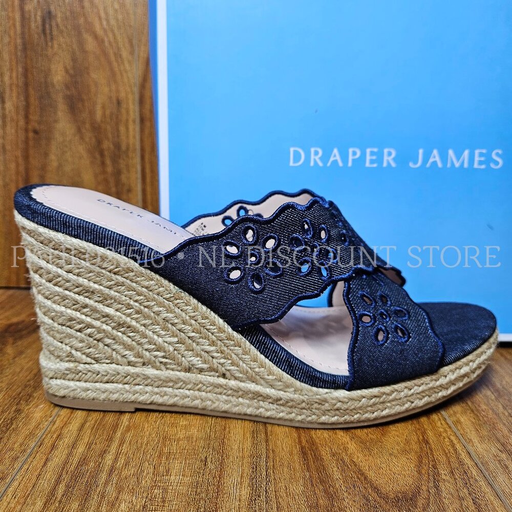 DRAPER JAMES Women's Emily 100% Fabric Upper Wedge Sandals, Navy